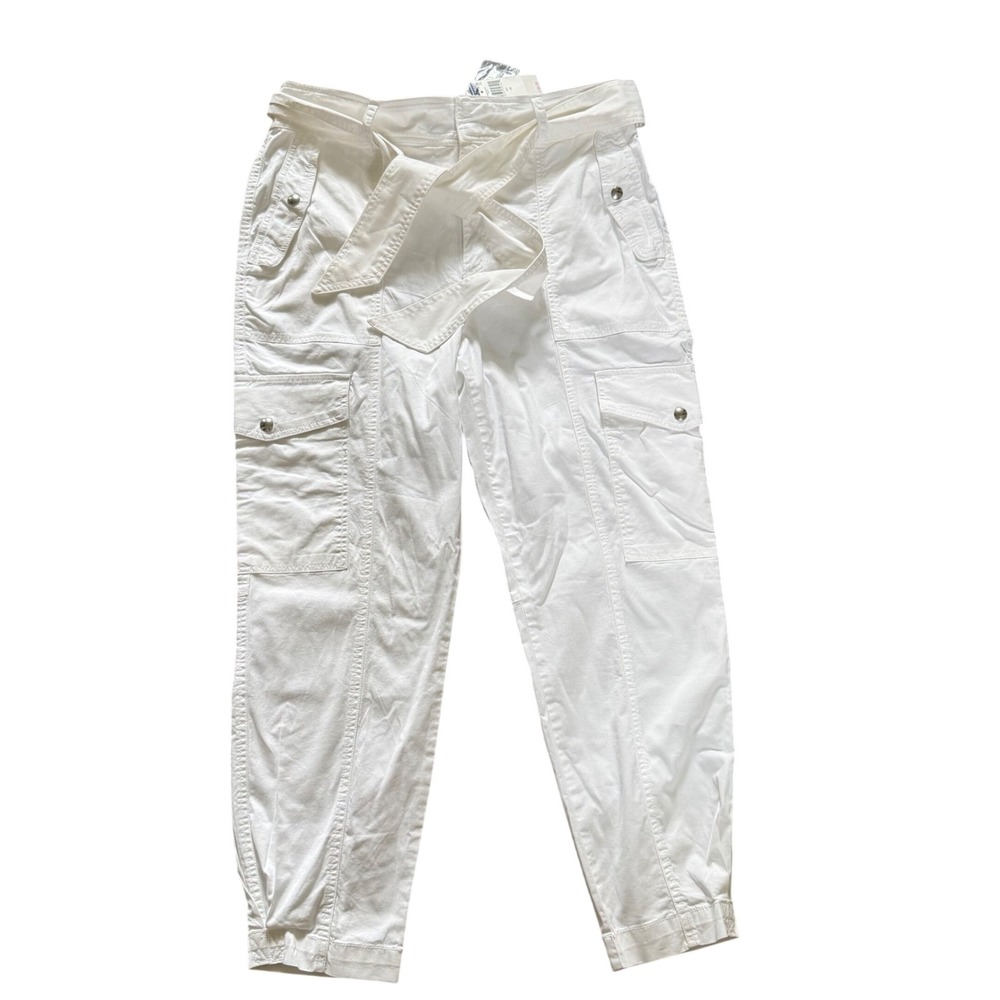 NEW NWT Ralph Lauren White Micro-Sanded Twill Cargo Pants Tie Waist Size 12